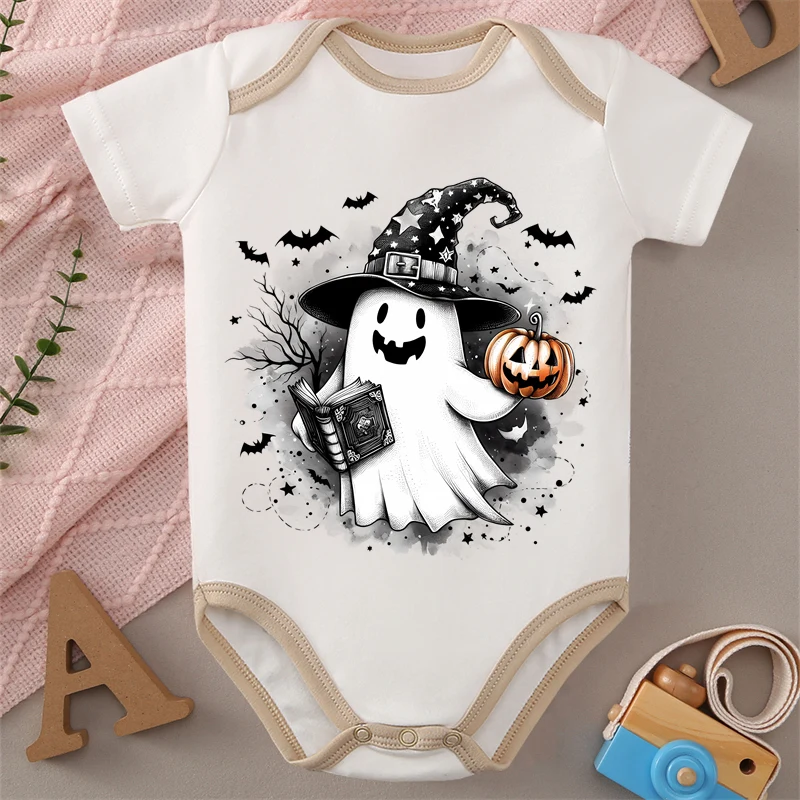 

MINISO Happy Halloween 100% Cotton Ghost Baby Cloths Jumpsuit Onesie Soft Bodysuit for 0-12 Months Newborn Best Gift for Baby