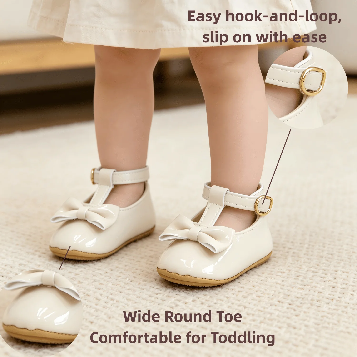 Elegante Mary Jane Schuhe für Babymädchen aus Lackleder mit großer Schleife, T-Riemen-Design, Schnallenriemen und weicher Sohle – ideal als erste Schuhe für Kleinkinder. – Detail 5