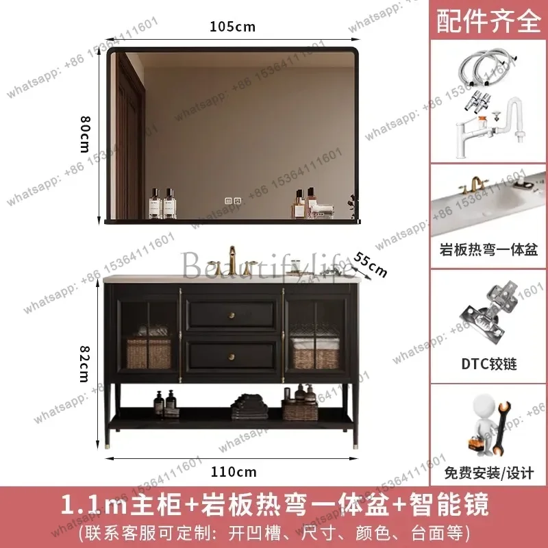 Oak floor-to-ceiling American bathroom cabinet, wash basin cabinet French retro bathroom customization