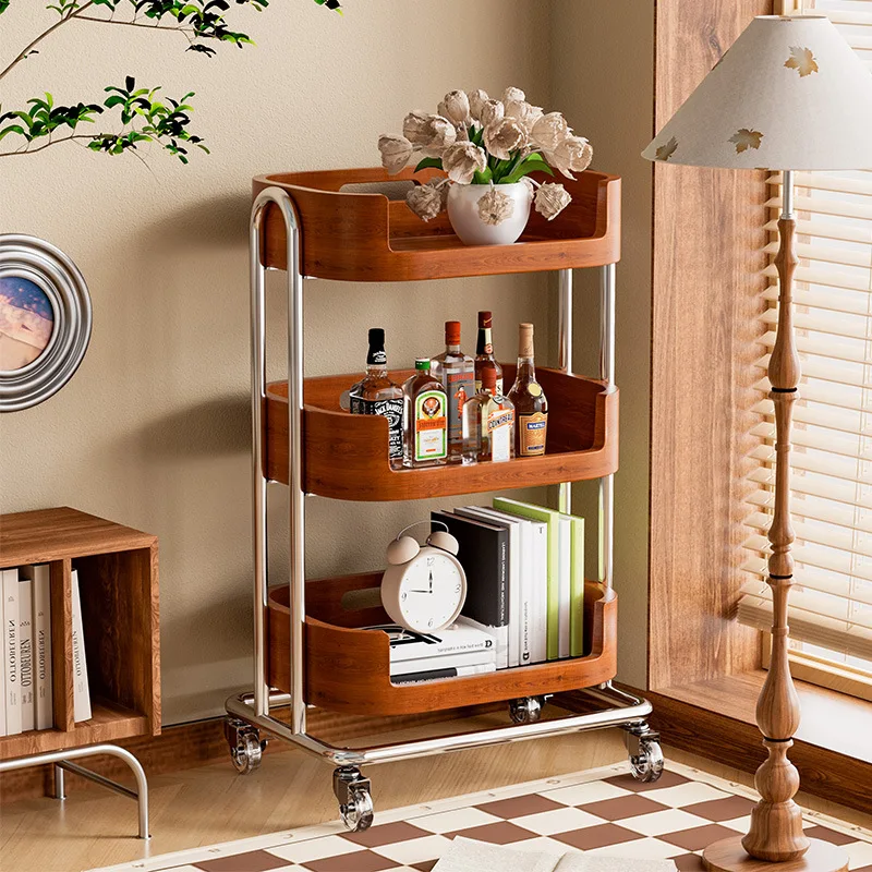 

Modern Middle Ancient Snack Cart Storage Rack Living Room Mobile Side Kitchen Cabinet for Fruit Vegetable Rack Cross-Border