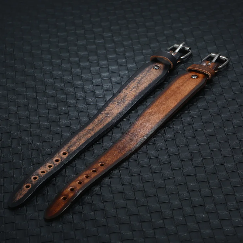 New Retro Black Brown Genuine Leather Belt Buckle Wide Wrap Bracelets Men Women Bangle Outdoor Jewelry