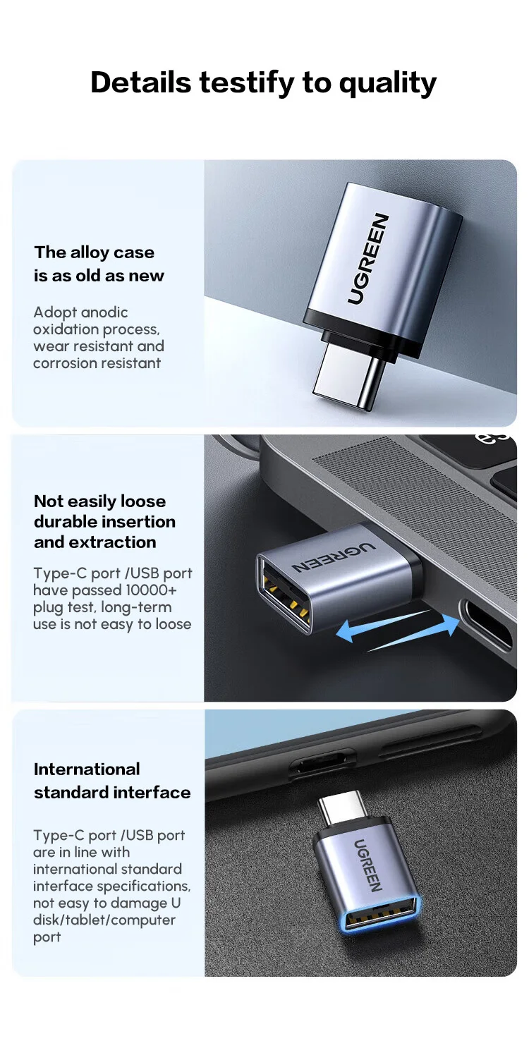 UGREEN Type-C to USB Adapter Compatible with Phones, Flash Drives, and Tablets