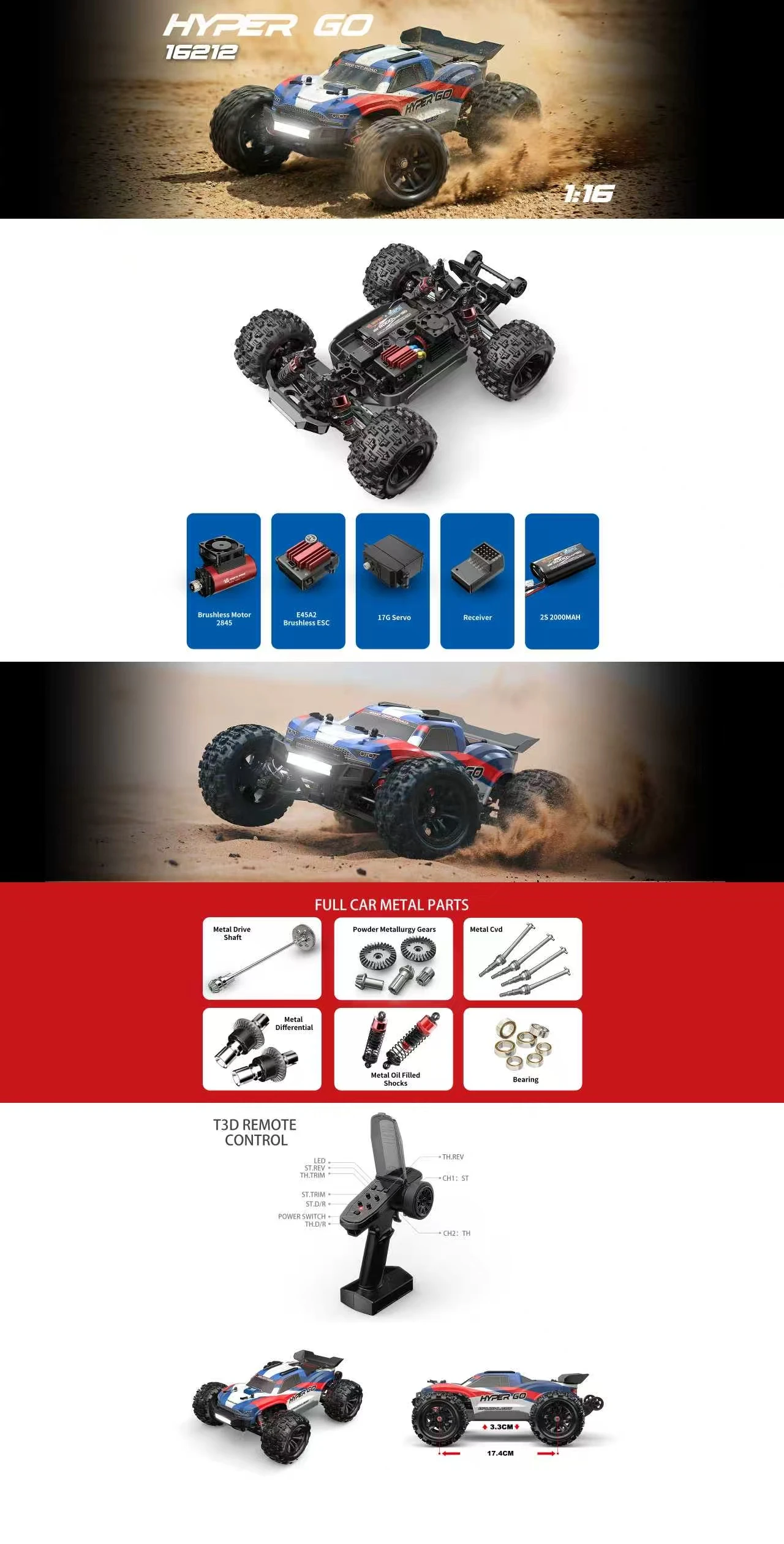 NEW MJX HYPER GO 16212 16213 16218 1/16 RC Car 45A 45KM/H Brushless High Speed Off Road Buggy 2.4G Remote Control Truck RC Racing Vehicle Toy Gift for Adults Boys