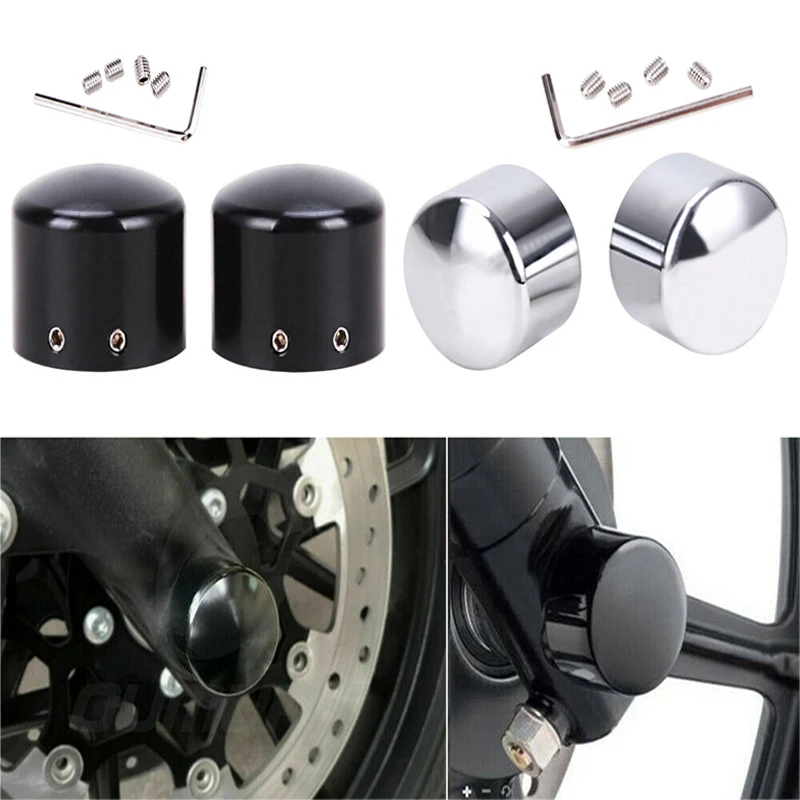 Pair Motorcycle Front Axle Nut Bolt Cover Cap Fit For Harley Dyna Electra Glides Road King Iron 883 Sportster 1200 2008-2017