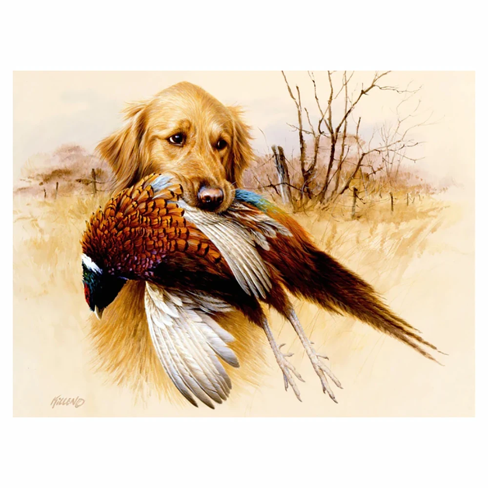 

5d diamond painting hunting dog catching pheasant DIY mosaic full square/round diamond embroidery animal home decoration