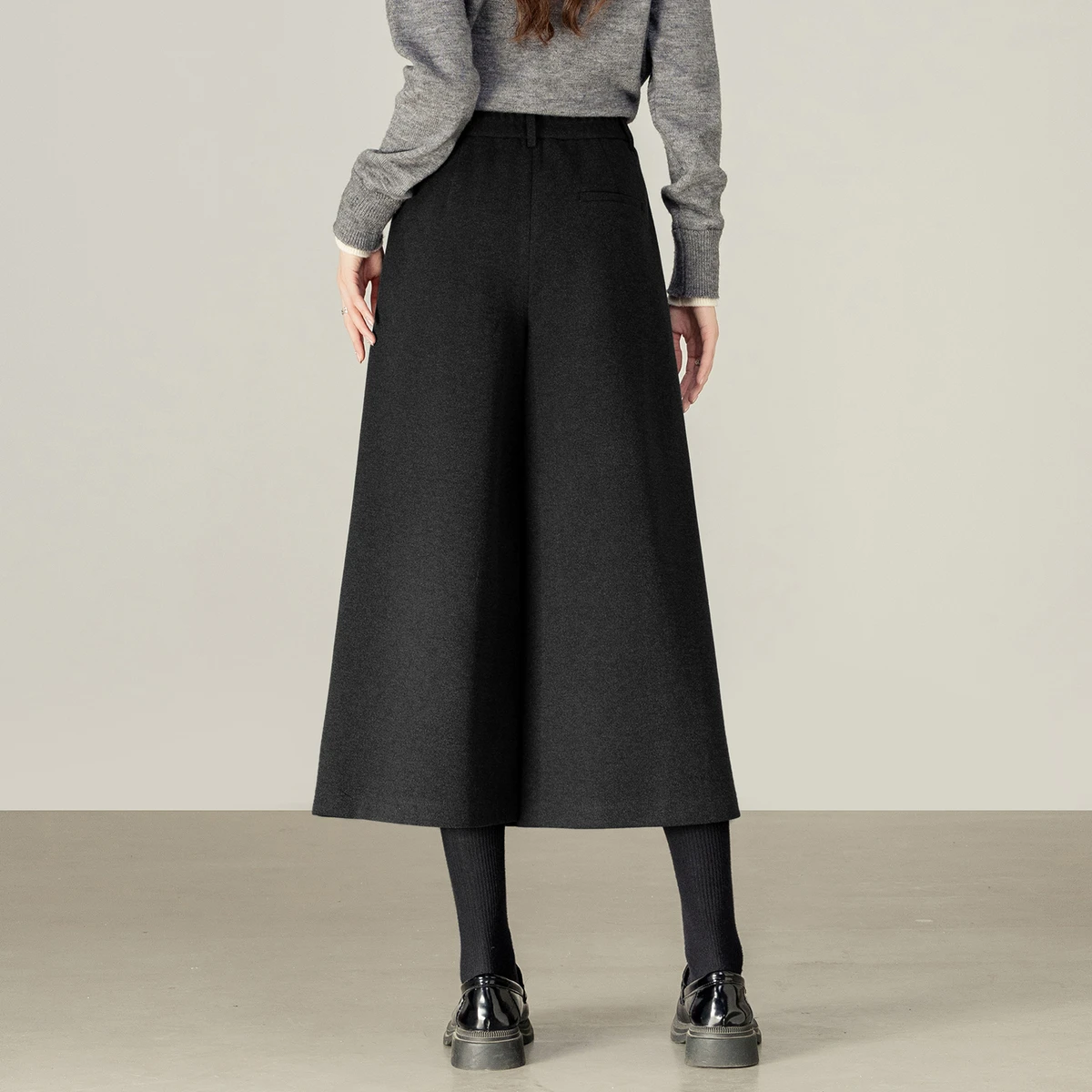 SENTUBILA Women's Wool Wide Leg Pants 2025 Autumn Elastic Waist Loose Fit Warm Comfortable Office Casual Trousers 153KD2679