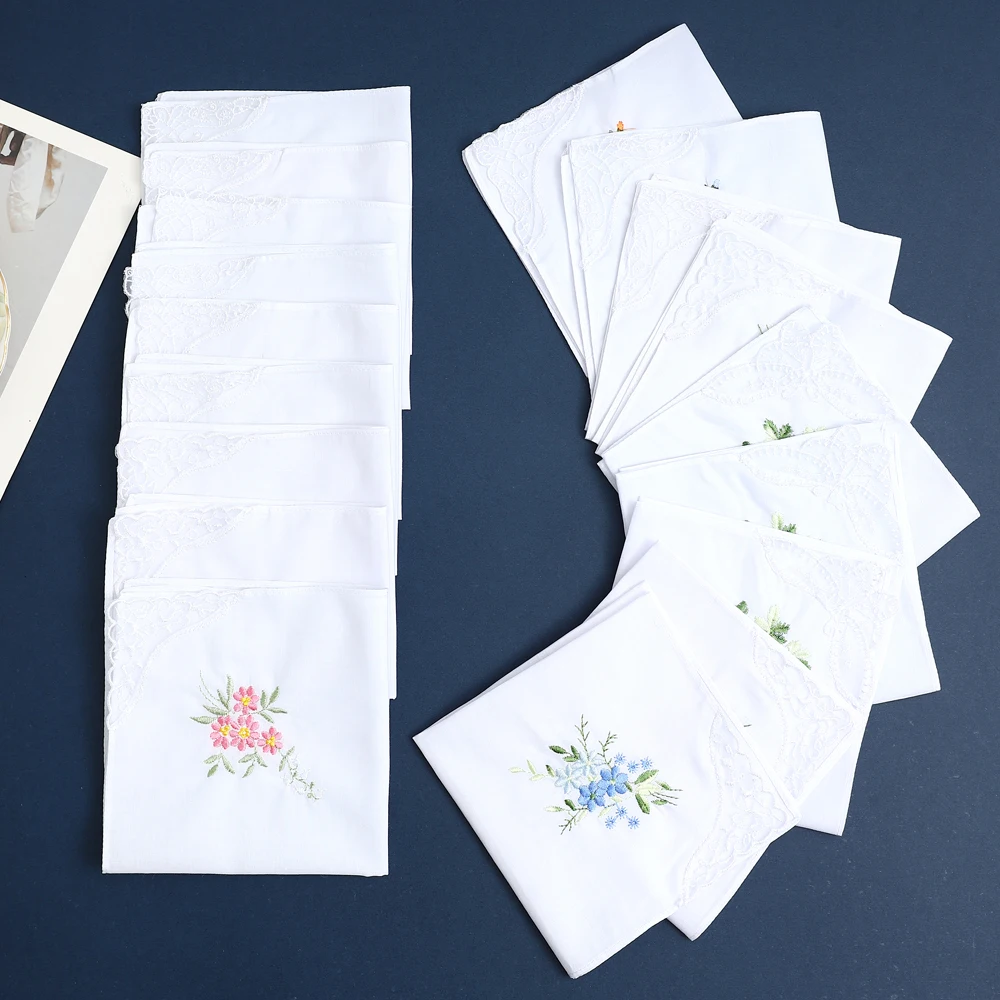 Confezione da 3 fazzoletti in cotone farfalla fiore pizzo ricamato fazzoletto da sposa da donna in puro cotone stagione di nozze fazzoletto souvenir di Capodanno