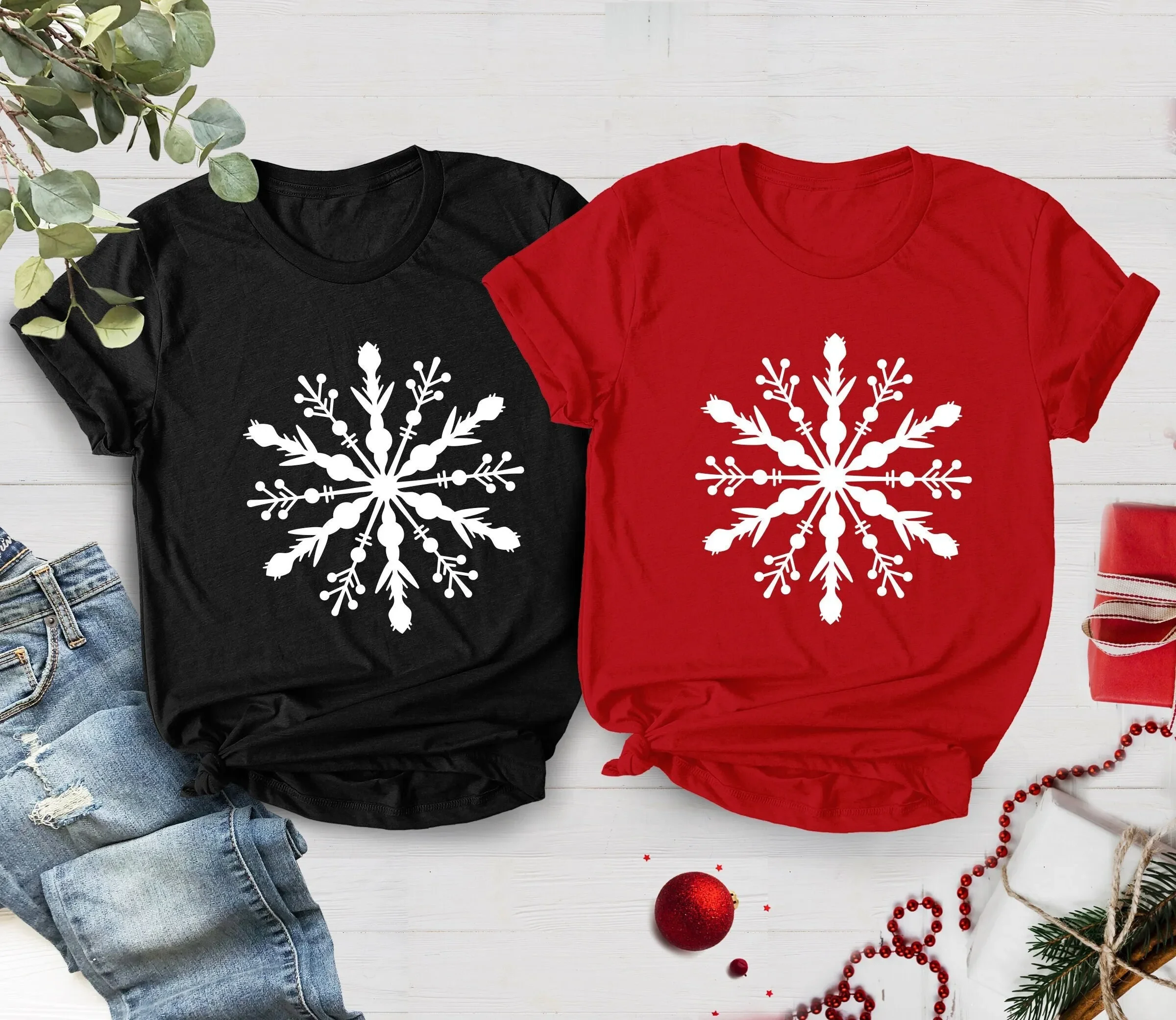 Snow Flake T Shirt Distressed Christmas Winter Cute Xmas