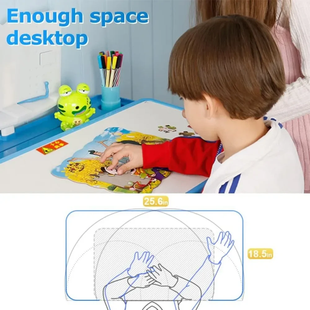 Juego de escritorio y silla para niños, escritorio de estudio multifuncional ajustable en altura, mesa de arte para niños, juego de sillas para niños con almacenamiento