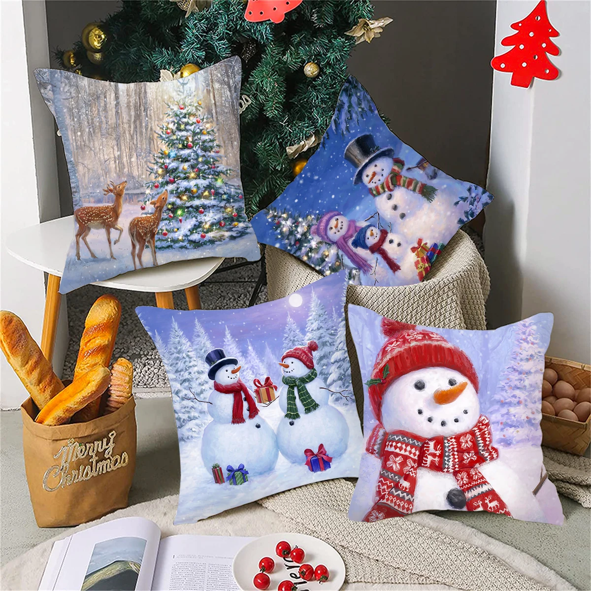 Christmas Snowman Cushion Cover 2025 Merry Christmas Decorations for Home Navidad Cristmas Pillowcase Xmas Gifts New Year 2026