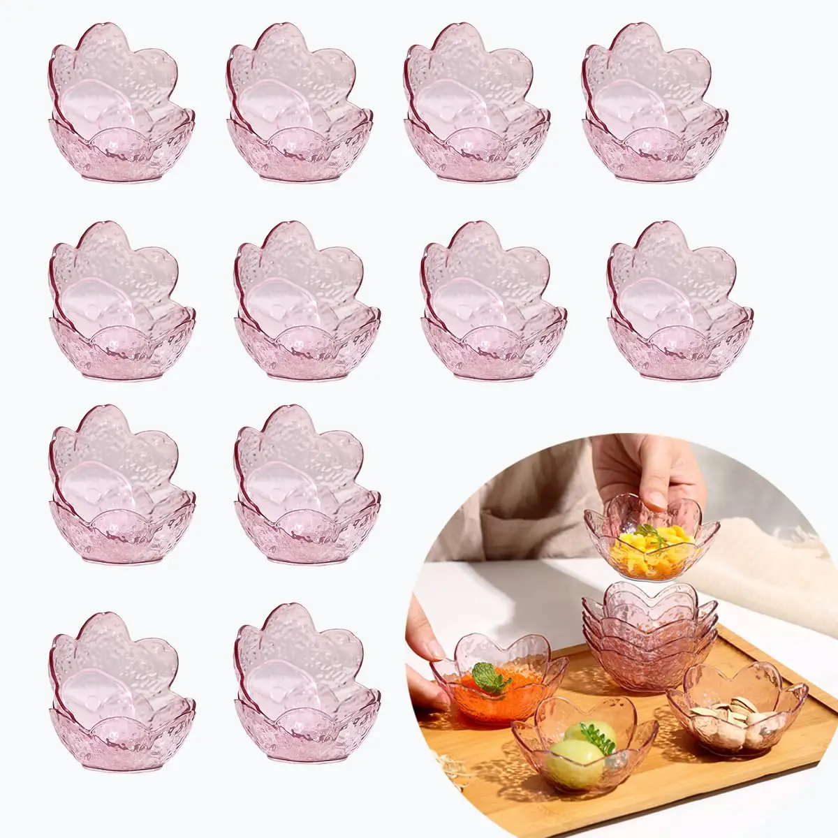 24pcs Pink Sakura Sauce Dish Sets Household Pattern Cherry Blossom Sauce Dishes Plastics Seasoning Dish Sauce Bowl Dinner Plates