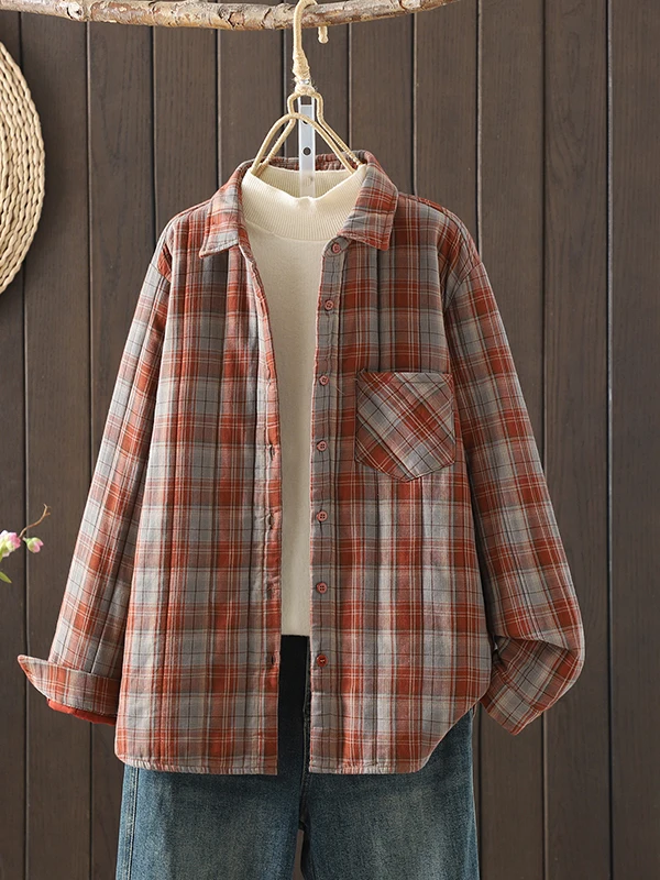 

Женское хлопковое пальто в клетку Thiened Long Sve, ретро-стиль, теплое, свободного кроя, больших размеров, повседневное, для осени и зимы