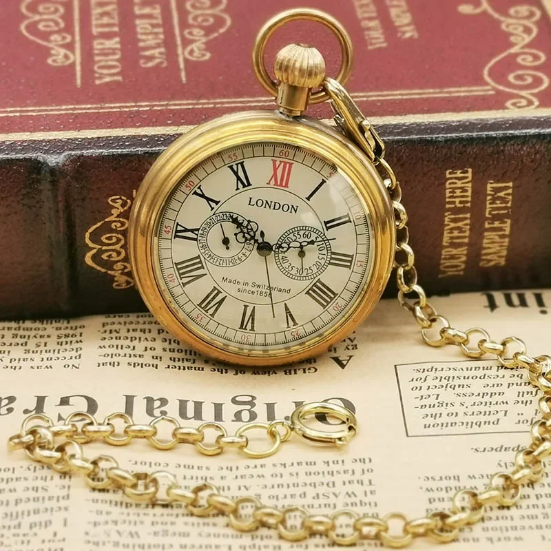 Montre de poche mécanique à petit cadran, horloge Fob à cadran ouvert, numéro romain, 5 aiguilles, Londres antique, 1856, cadeau