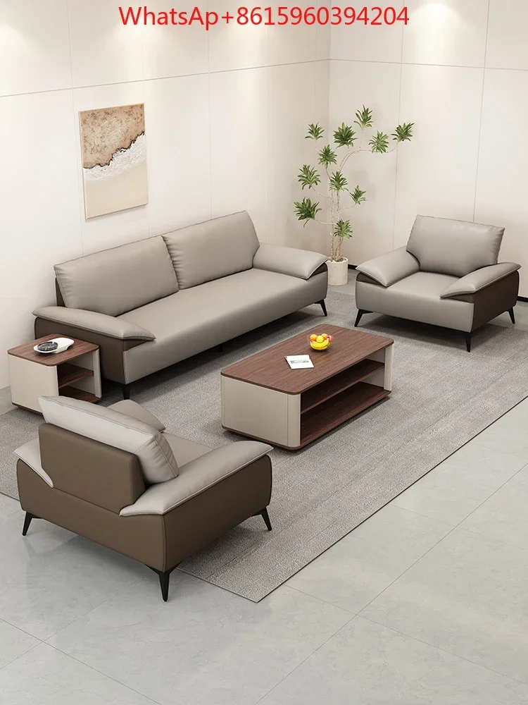 Office sofa leather business reception area negotiation simple modern light luxury coffee table tea table integrated