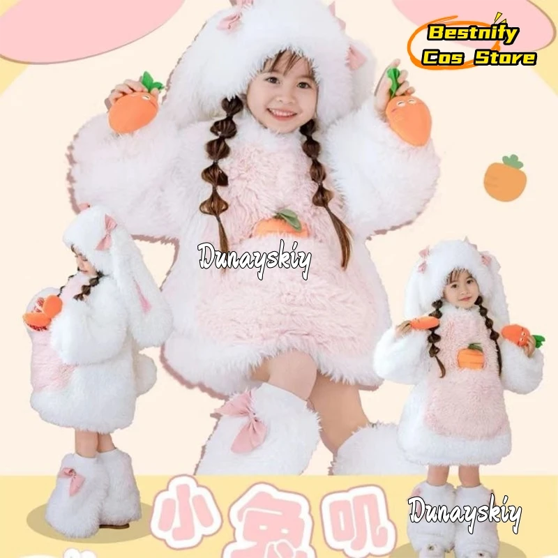 Child Kawaii Rabbit Ears Furry Cosplay Clothes Winter Hoodies Warm