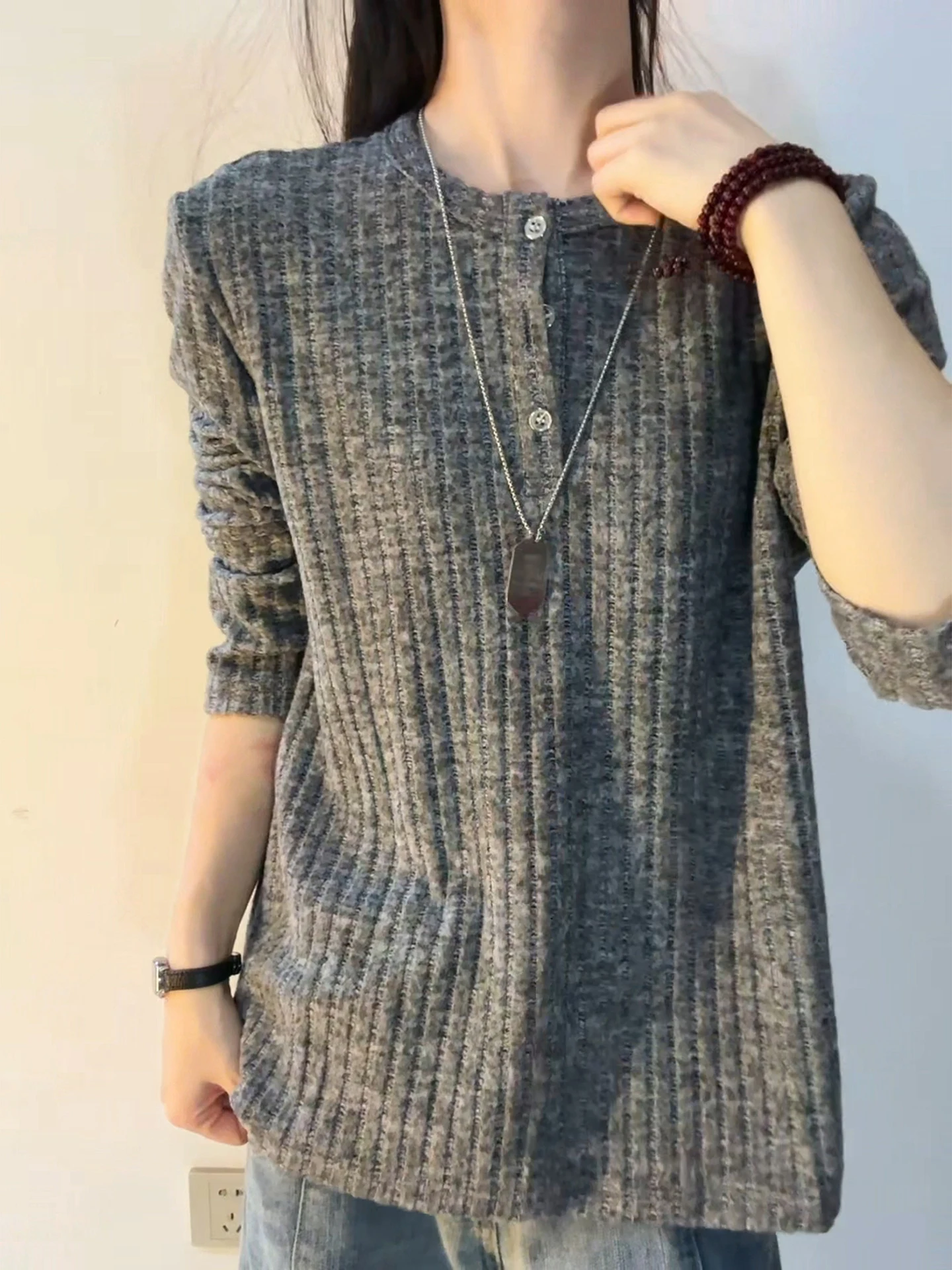 

Men's Long Sve Knitted Sweatirt Henry Collar T-irt Autumn Winter Striped Loose Fit Base Layer irt Comfortable Breath...