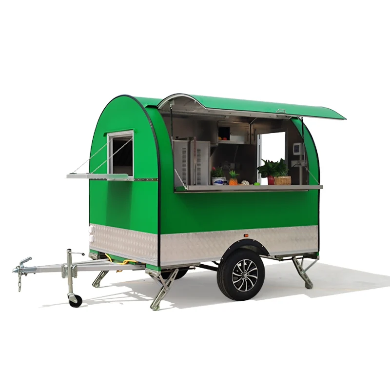 Green Mobile Mini Food Trailer, Round Classic Kebab Food Cart, Street Food Truck