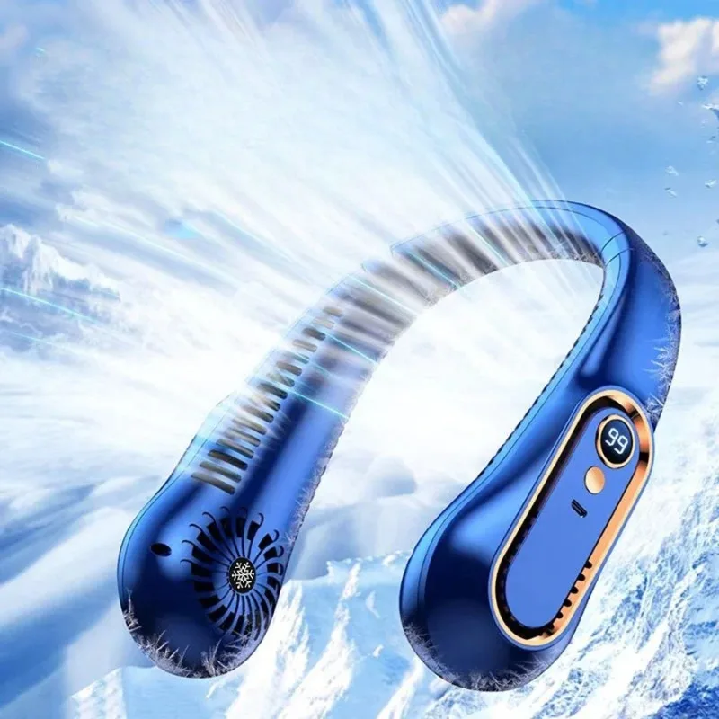 Wearable Neck Fan Portable Air Conditioner Bladeless Neck Fan Air Cooler 5 Gears and LED Display Screen
