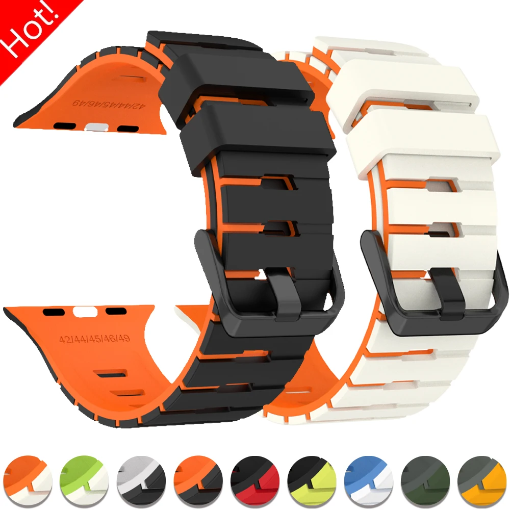 Two Tone Silicone Sport Band for Apple Watch Ultra 3/2 S11 10 9 8 7 SE3 Soft Strap for iwatch 49 42 45 46mm Adjustable Bracelet