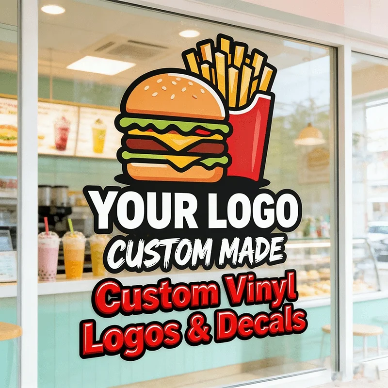 Custom 1-Piece Logo Glass Sticker PVC Material Waterproof with Adhesive Back for Commercial Advertising Brand Identification