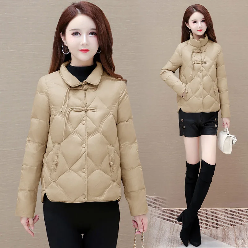 

Middle Aged and Elderly People's Short Standing Collar Retro Buttoned Thick Cotton Jacket, Women's Clothing