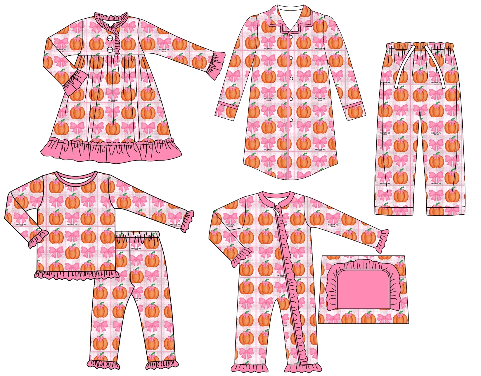 Thanksgiving Girls Pajamas Set Long-Sleeved Plaid Pumpkin Bow Print Trousers Boutique Children's Suit Baby Jumpsuit Dress Shirt
