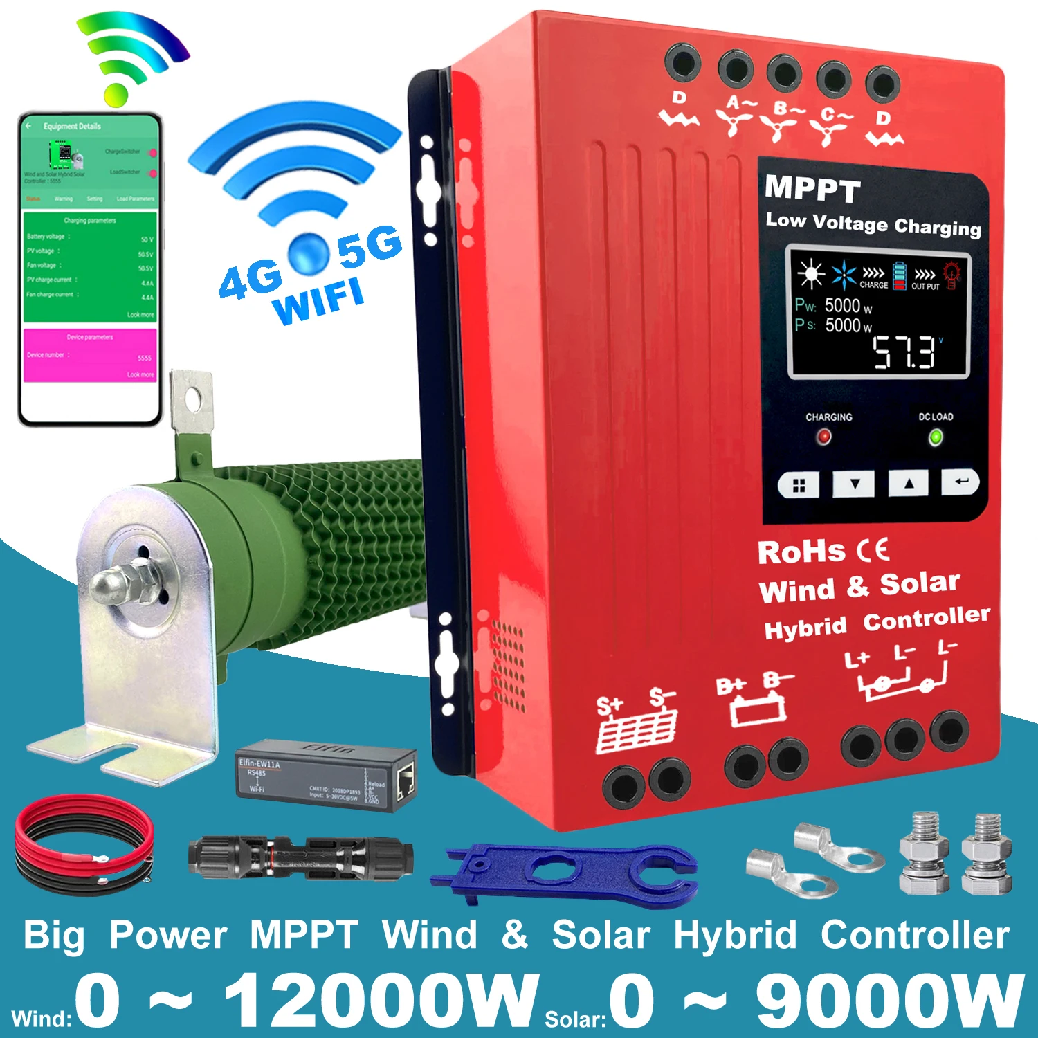 3000W 5000W 8000W Hybrid Wind Solar Controller MPPT Auto Match 12V 24V 48V Regulator Optional WIFI App For Hybrid Power System