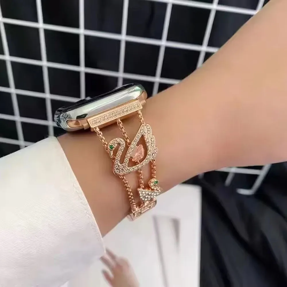 Metal＋Diamond Strap For Apple Watch Ultra/2 49mm 45mm 44mm 42mm 41mm 40mm Stainless Steel Bracelet iWatch 10 9 8 7 6 5 4 SE Belt