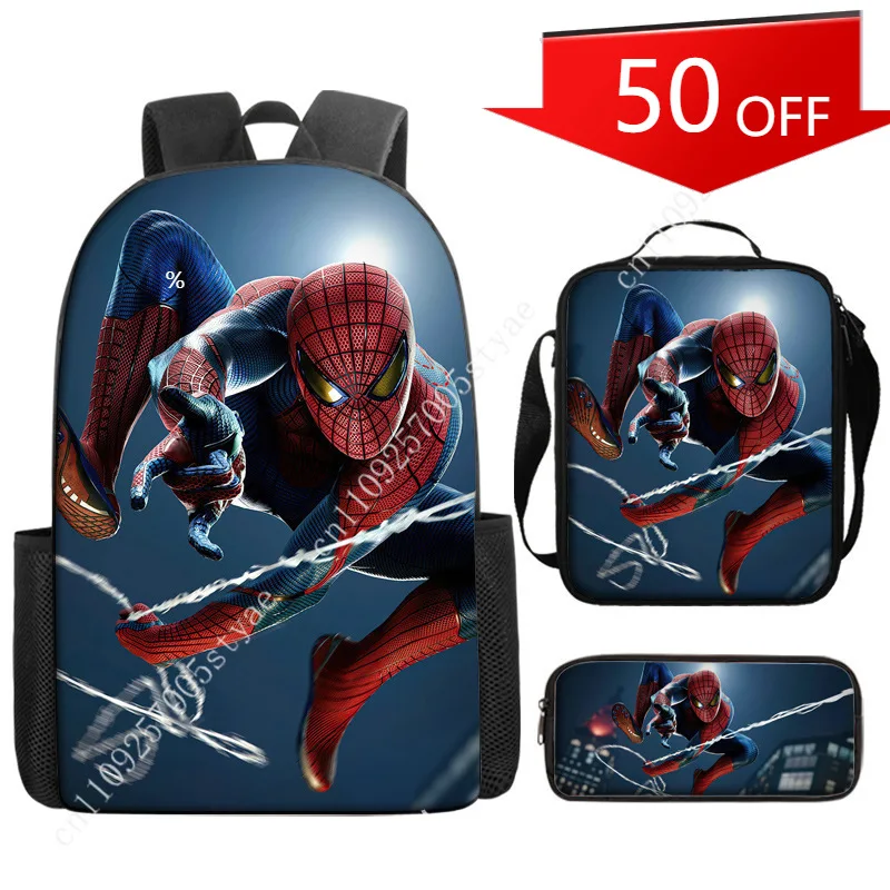 Best-Selling Marvel Spider-Man Backpack Set — Unique & Creative Printed Schoolbag 3-Piece Set Backpack Lunch Bag Pencil Case