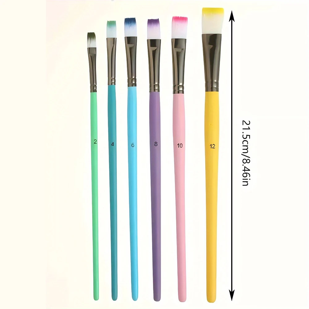 6pcs Professional Artist Paint Brushes Set - Fine Point, Wooden Handles, Nylon Round Pointed Flat Tips Multicolored Paint Brush