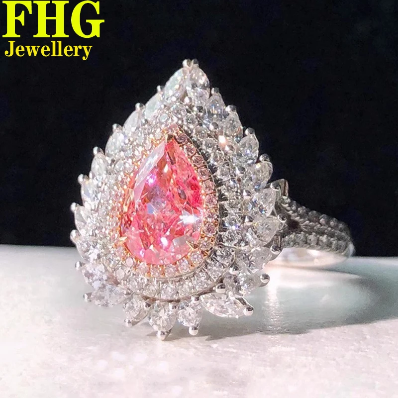 

Solid Au750 18K gold Ring CVD/HPHT Lab Growm Diamond Ring Pink diamond 1Ct white diamonds 1.2Ct Jewelry Wedding Party gift