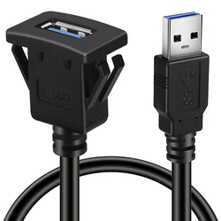 1m Square Single Port USB 3.0/2.0 Male to Female Panel Flush Mount Dashboard Extension Data Cable For Car Truck Boat Motorcycle