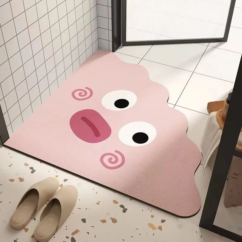 VIKAMA Cartoon Earth Bathroom Mat Absorbent Anti-Slip Toilet Floor Carpet Cute Shaped Door Rug for Home Decor