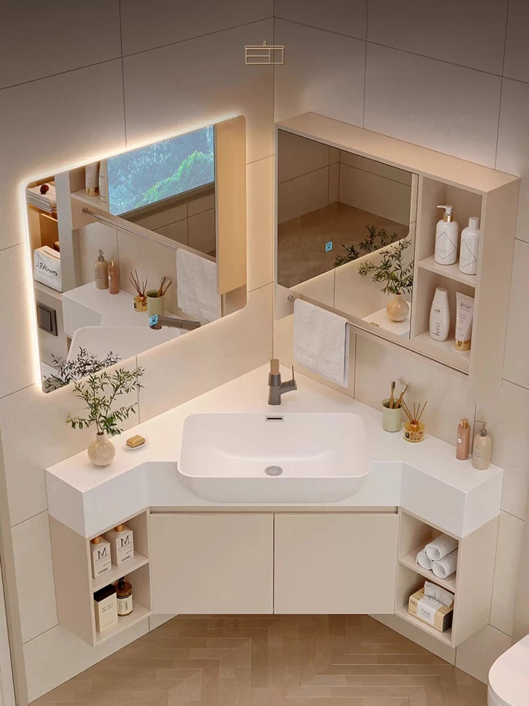 Corner bathroom cabinet personalized small apartment corner wash basin washstand triangular bathroom cabinet combination