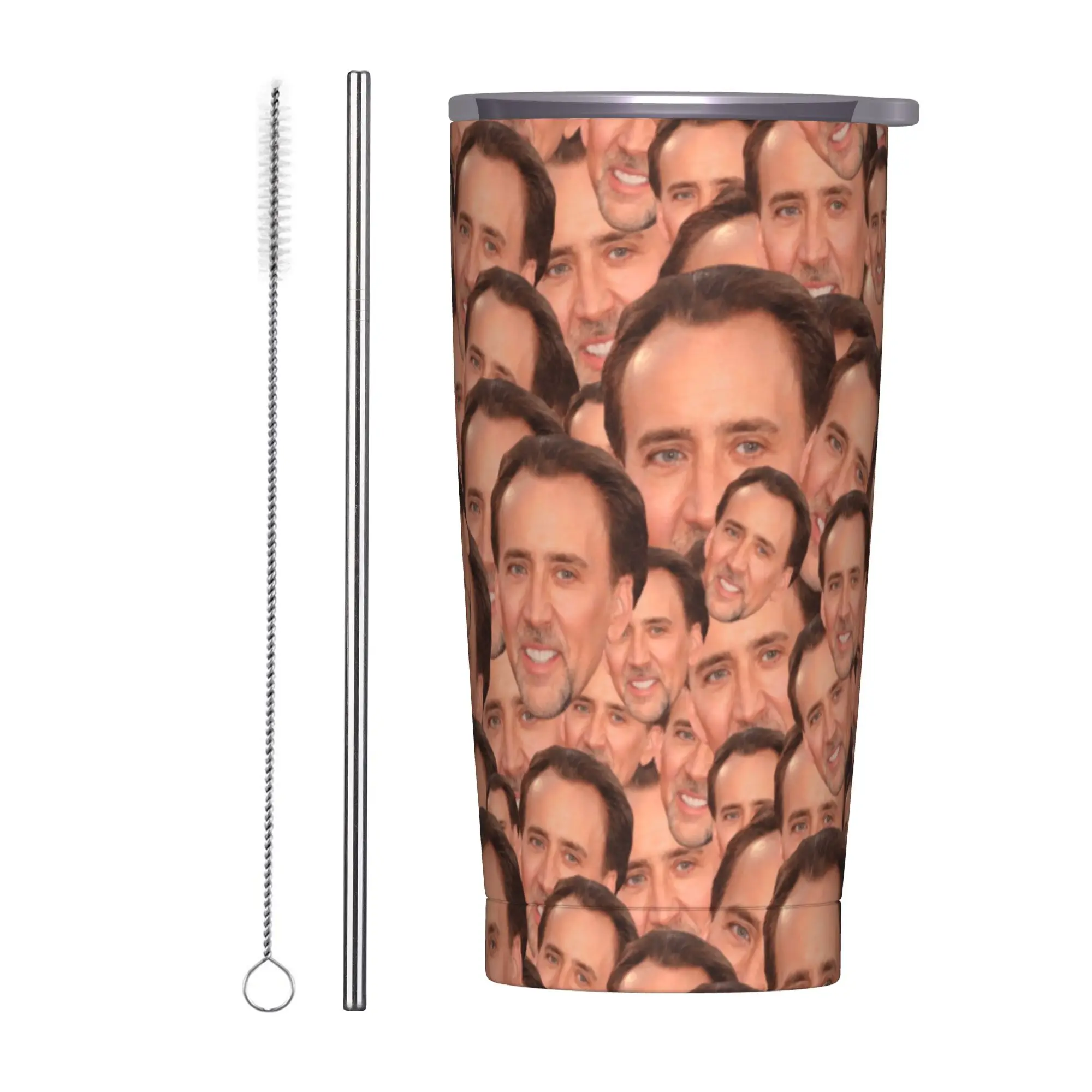 Nicolas Cage Meme Face Insulated Tumbler with Straws Lid  Stainless Steel Coffee Mugs Office Home Car Bottle Cup, 20oz