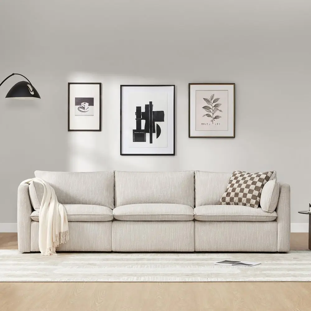 

114 Oversized Sectional Modular Sofa 3 Seat, Premium Down Filled Cloud Couch, FSC Certified, for Living Room, Snow