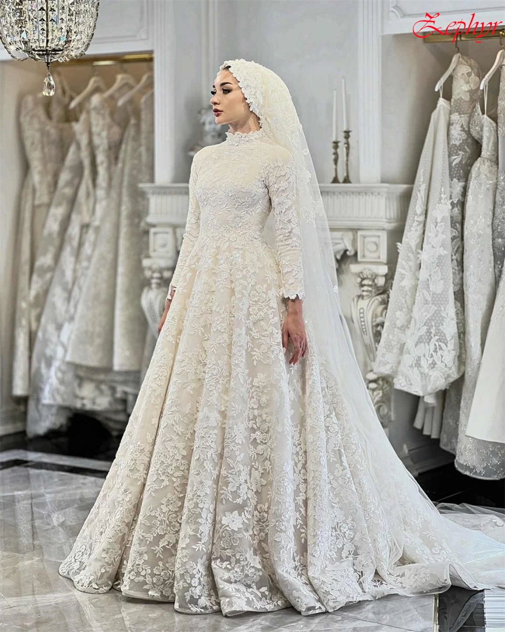 Vestidos largos de tul blanco personalizados para fiesta de boda, corte en A, cuello alto, elegante, Formal, temperamento de lujo, vestido de novia