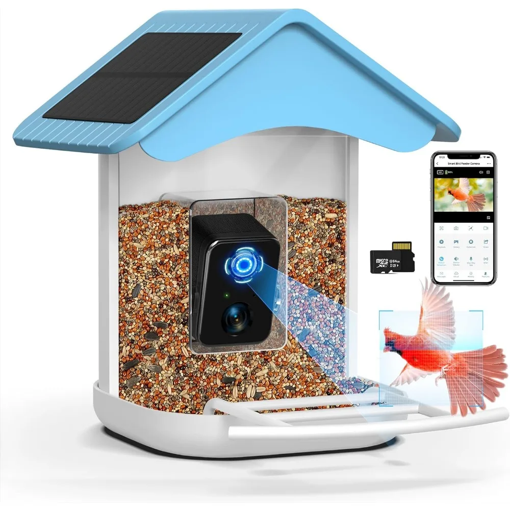 

BROAIMX-Smart Bird Feeder Camera, Бесплатная AI Forever, HD-камера 1080P, высокоскоростная TF-карта 64G, новейшая