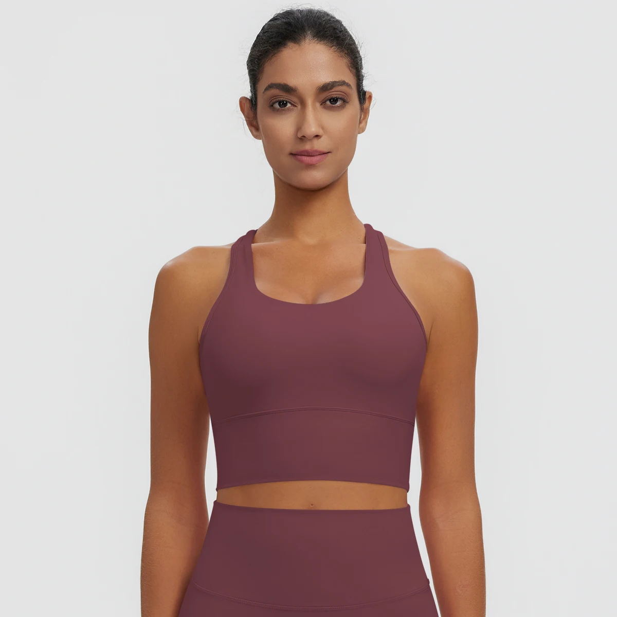 Rooftrellen Damen Einfarbige Yoga-Weste mit Raffung, schönem Rücken, I-förmigem Design, Yoga-Top mit Brustpolster, stoßfestes Workout-Top – Detail 18