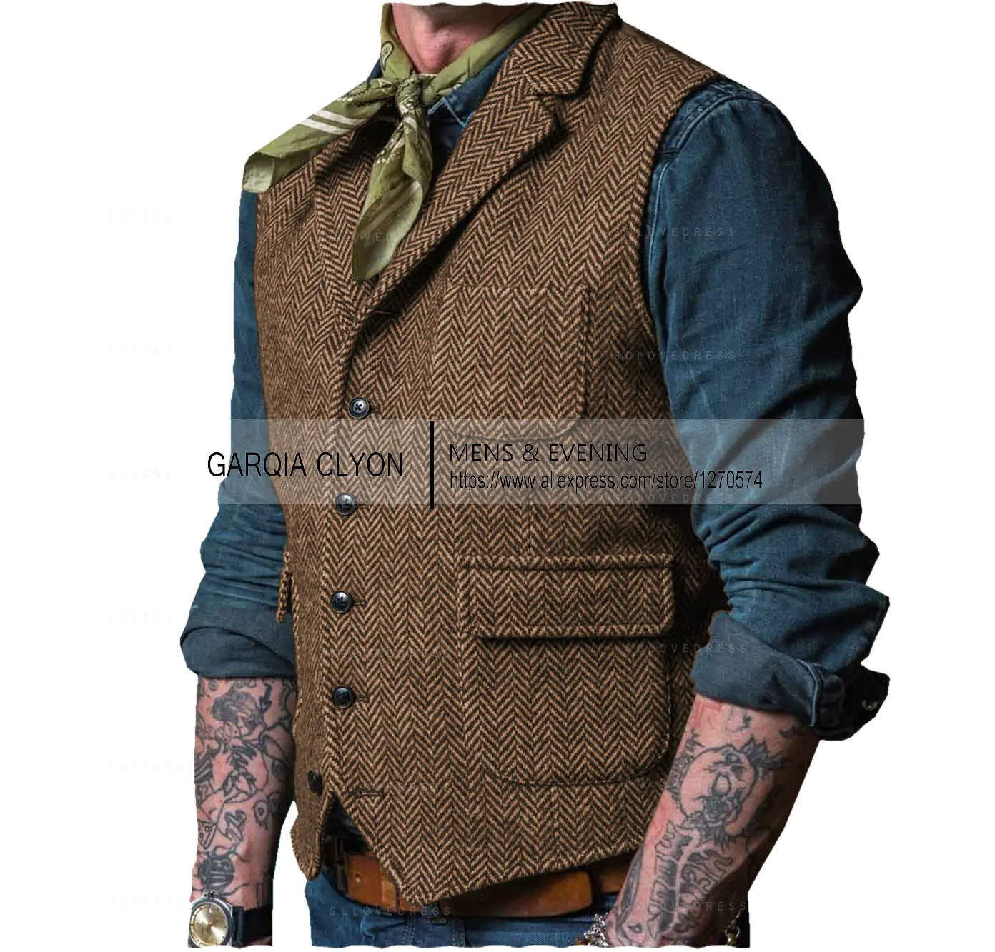 Lapel New Arrival Slim Fit Herringbone Men\'s Vest Single Breasted WIth 3 Real Pocket Men\'s Business Waistcoat For Wedding