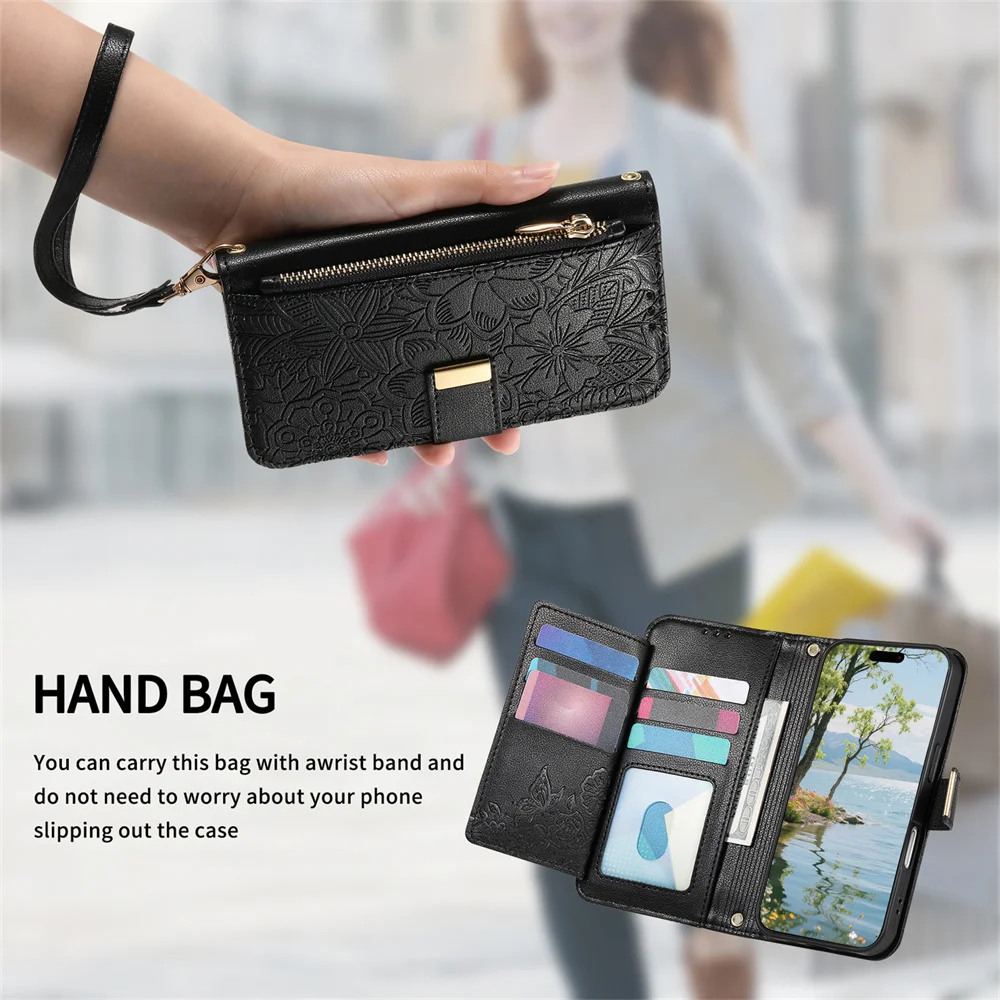 شريط للرسغ محفظة قلابة فتحة للبطاقات جراب هاتف لهاتف سامسونج جالاكسي S25 Edge Ultra S24 FE A06 A16 A26 A56 A36 A55 A35 A25 A15 A05 5G