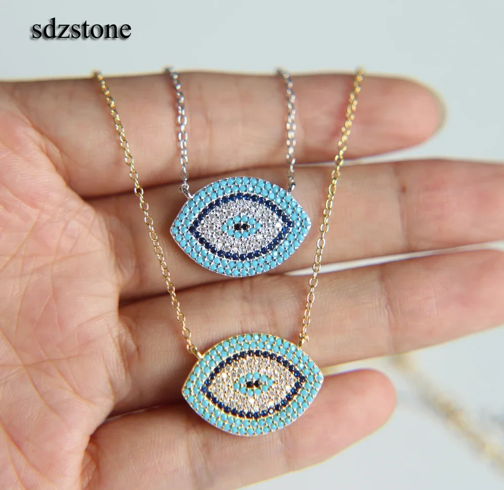 Turkish Style fine 925 silver Evil Eye Necklace for Women Long 18\