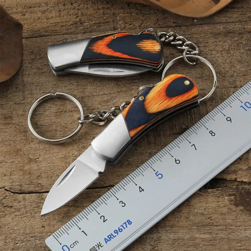 Stainless Steel Mini Folding Knife Key Chain Portable Paring Knife Household Outdoor Camping Multi Tools Hiking Key Pendant 1PCS