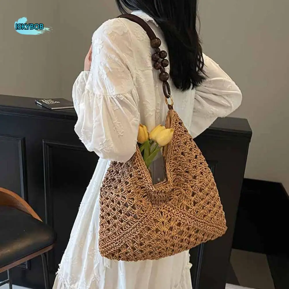 

Cute Hollow Out Straw Woven Bag Tote Bag Beach Handbag Bohemian Beach Bag Large Capacity Bucket Bag Hollow Shoulder Bag Shopping