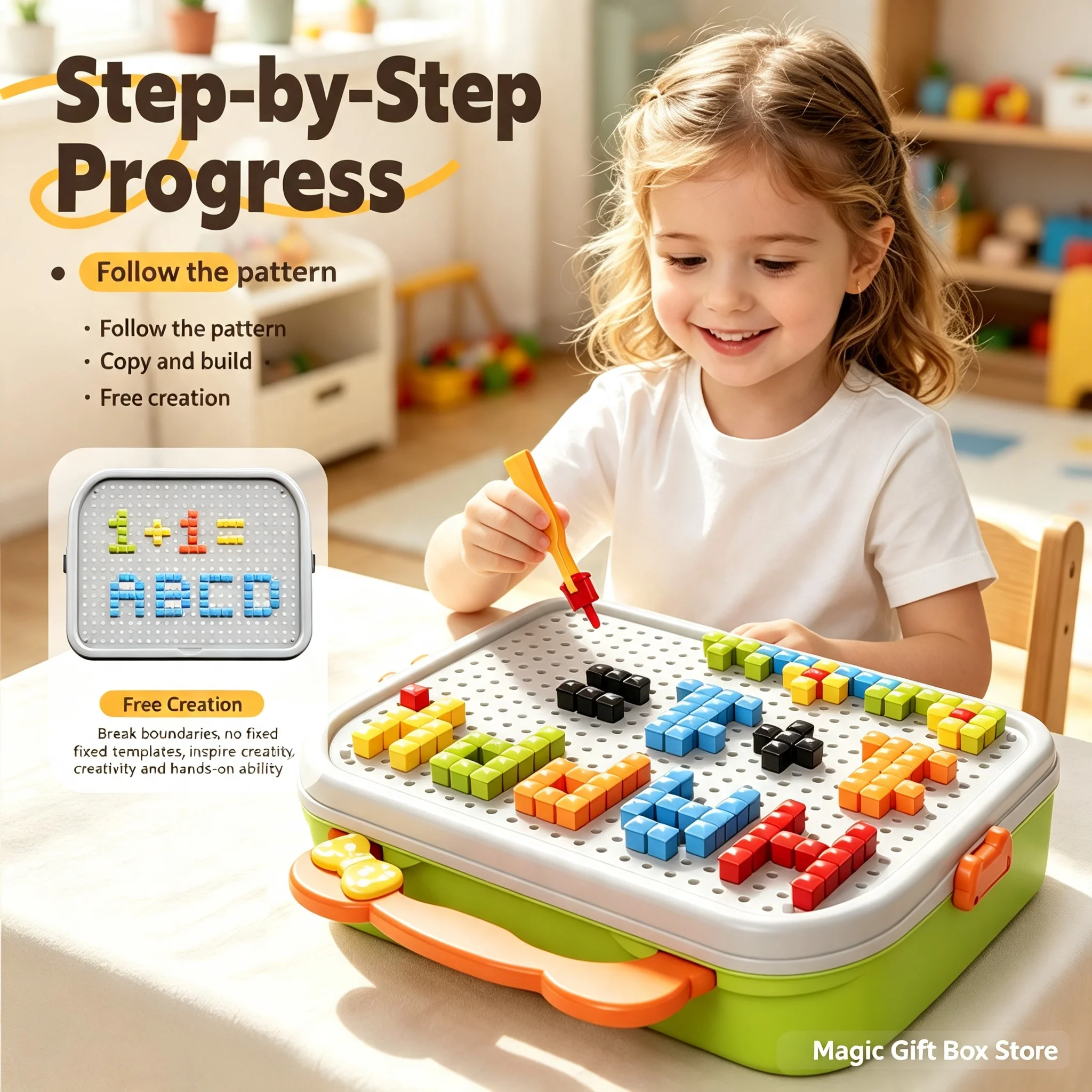 Generic Mosaic Pegboard Puzzle Diy Pixel Assembly Building Blocks Creative Educational Interactive Desktop Game
