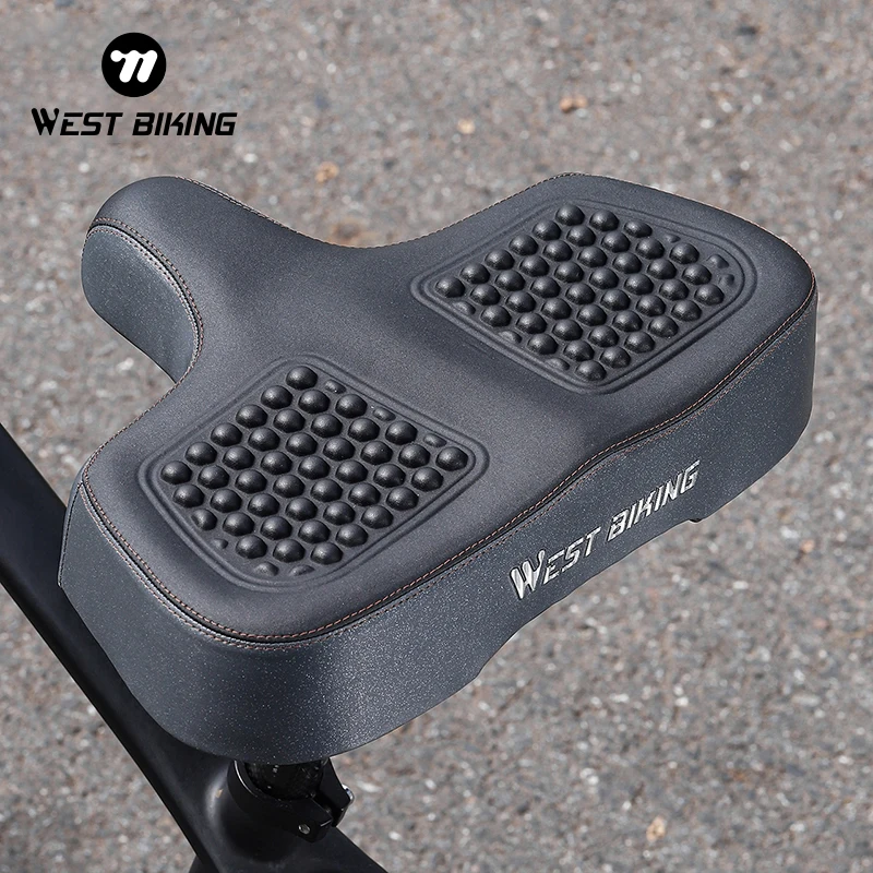 WEST BIKING MTB Gel Comfort Saddle Ultra Wide Electric Bike Scooter Seat Silicone Massage Particle Cycling Shock Absorber Saddle