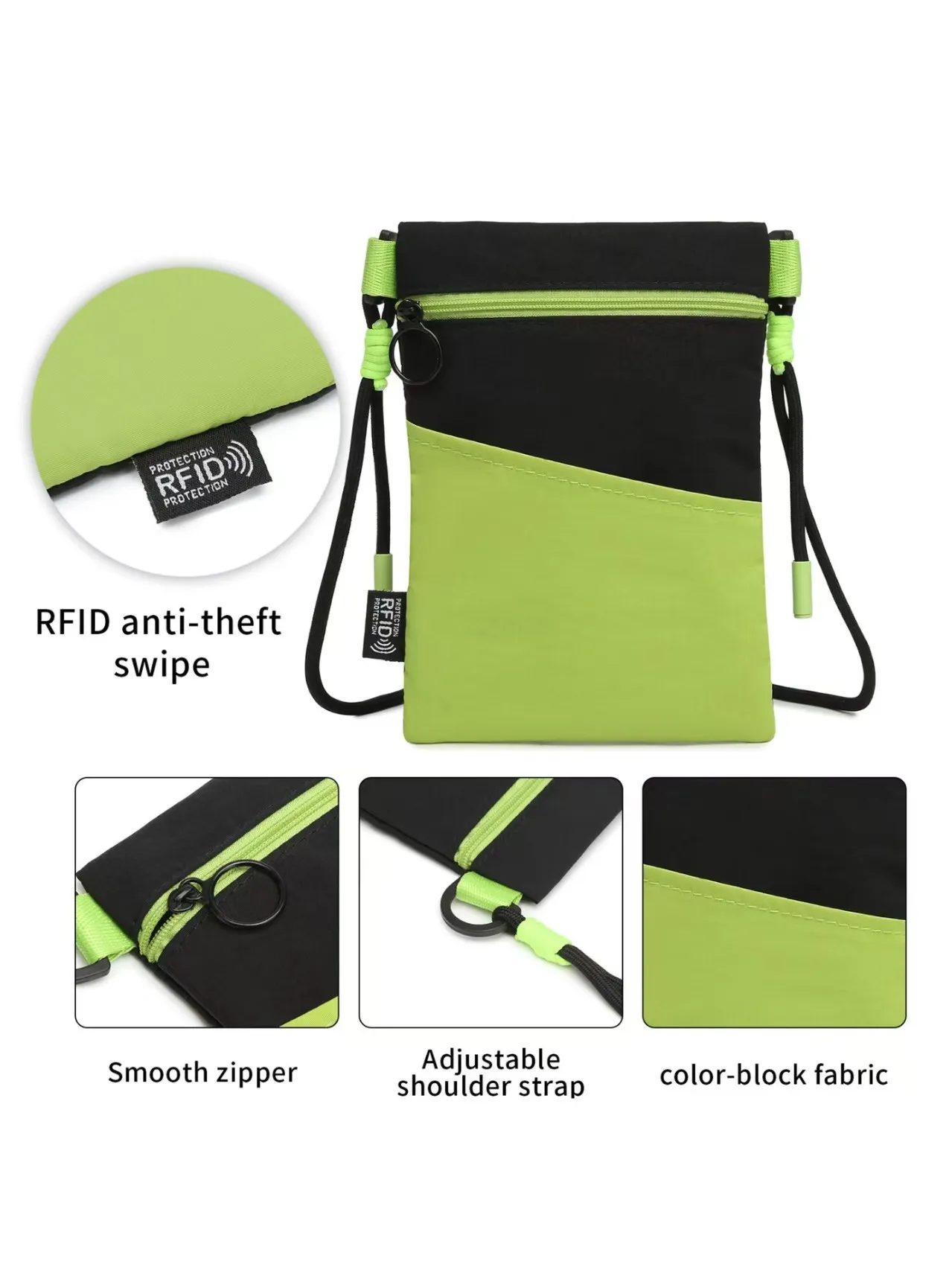 Women RFID Blocking Crossbody Phone Bag Color Block Oxford Cloth Mini Shoulder Purse Lightweight Zipper Cell Phone Pouch Casual