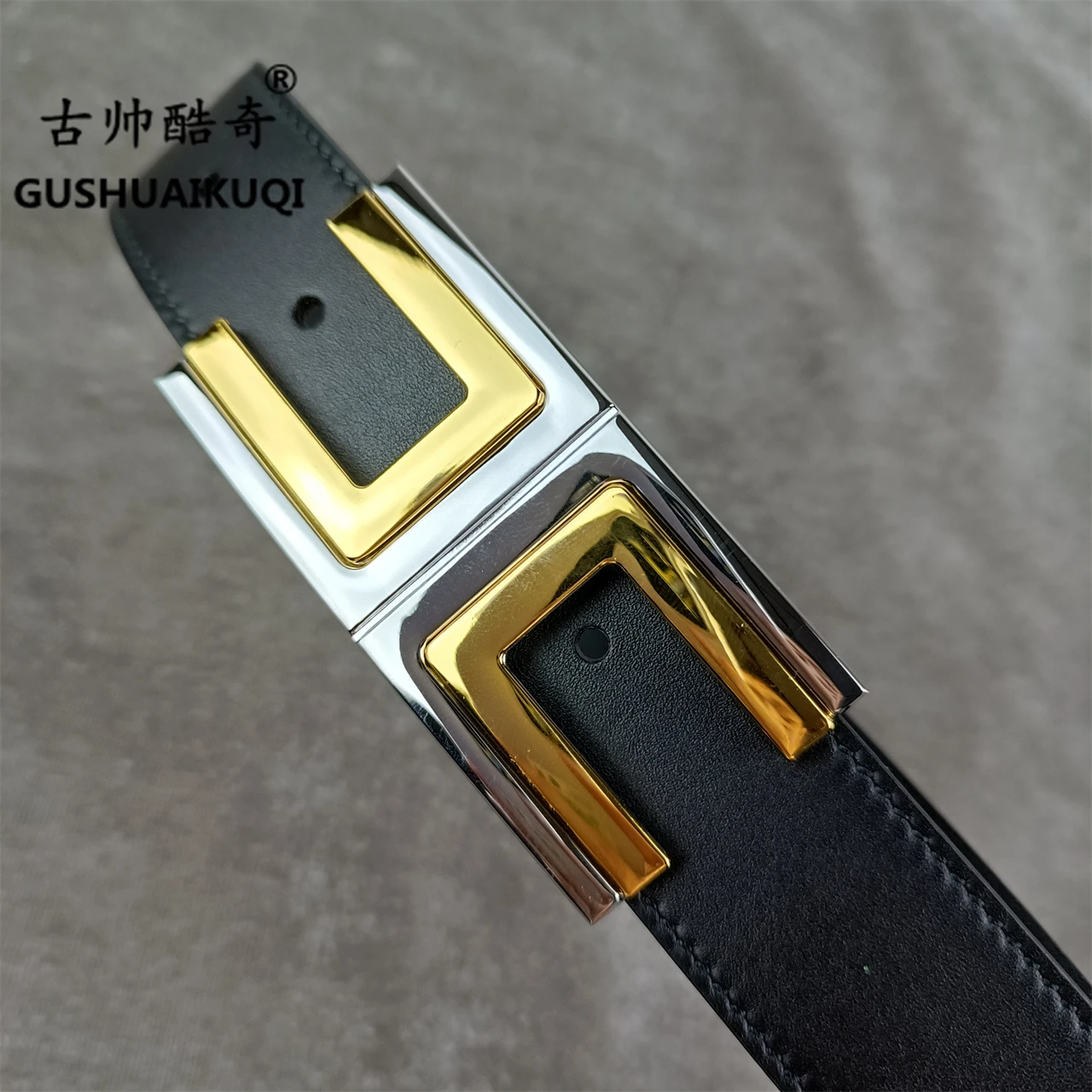 2022 men\'s and women\'s wide buckle3.0cm Gu Shuai new design men\'s and women\'s belt high-quality cowhide leather double-sided fr