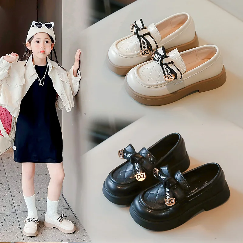 

Kids Shoes Baby Children's Shoes Girl Princess Bow Patent Leather Solid Color School Students Footwear British Style Flat Shoes