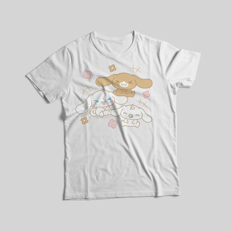 Camisetas estampadas da série Sanrio, 100% algodão, disponíveis em 8 cores, estilo básico mais vendido Mamãe e Me / roupas femininas
